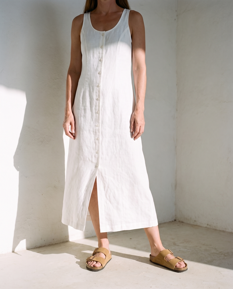 Button Front Sleeveless Linen Maxi Dress IRIS