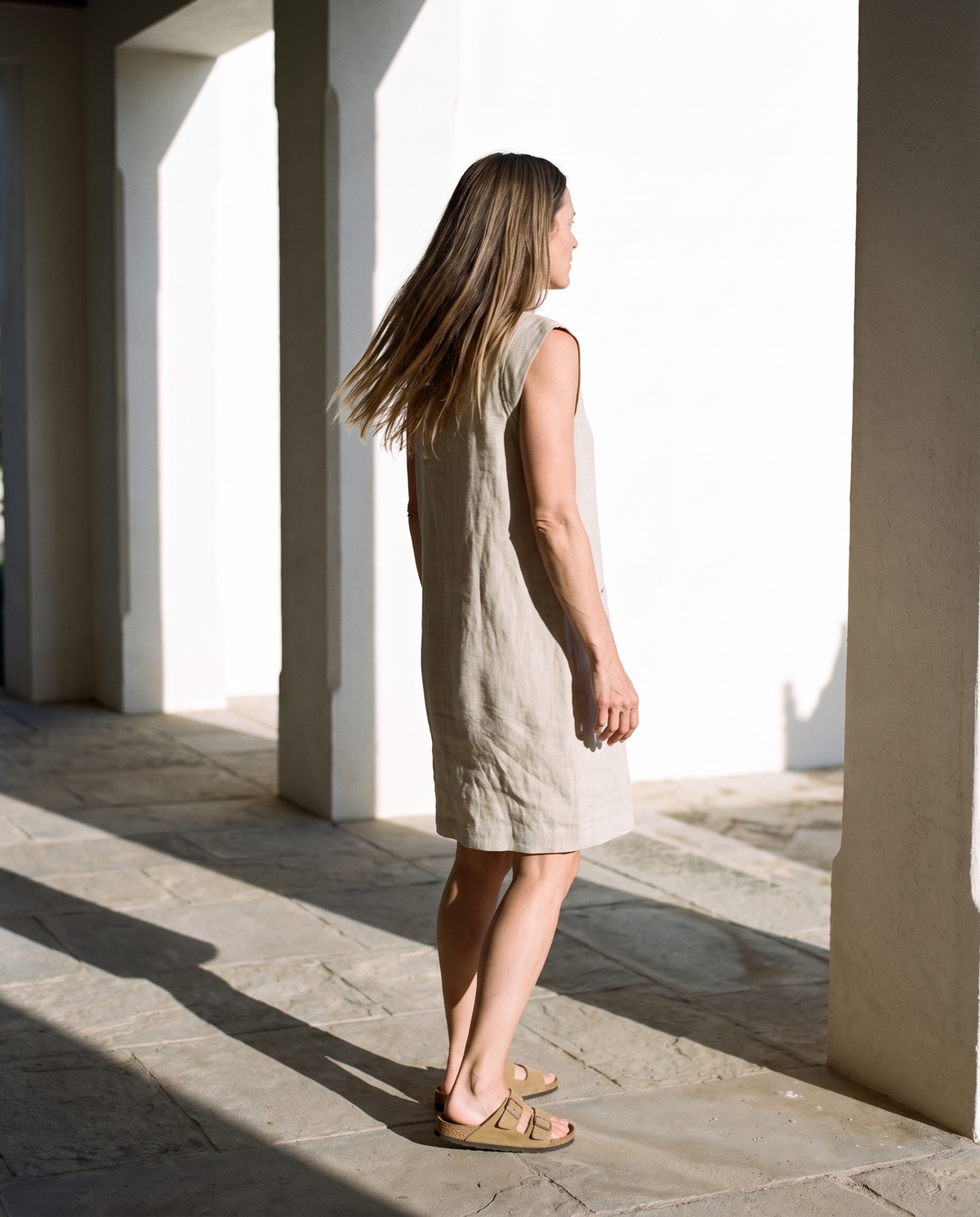 Patch Pocket Sleeveless Linen Shift Dress PIA