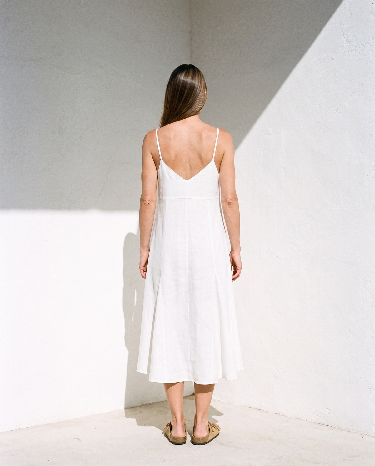 Strappy Flared Linen Midi Dress NELL