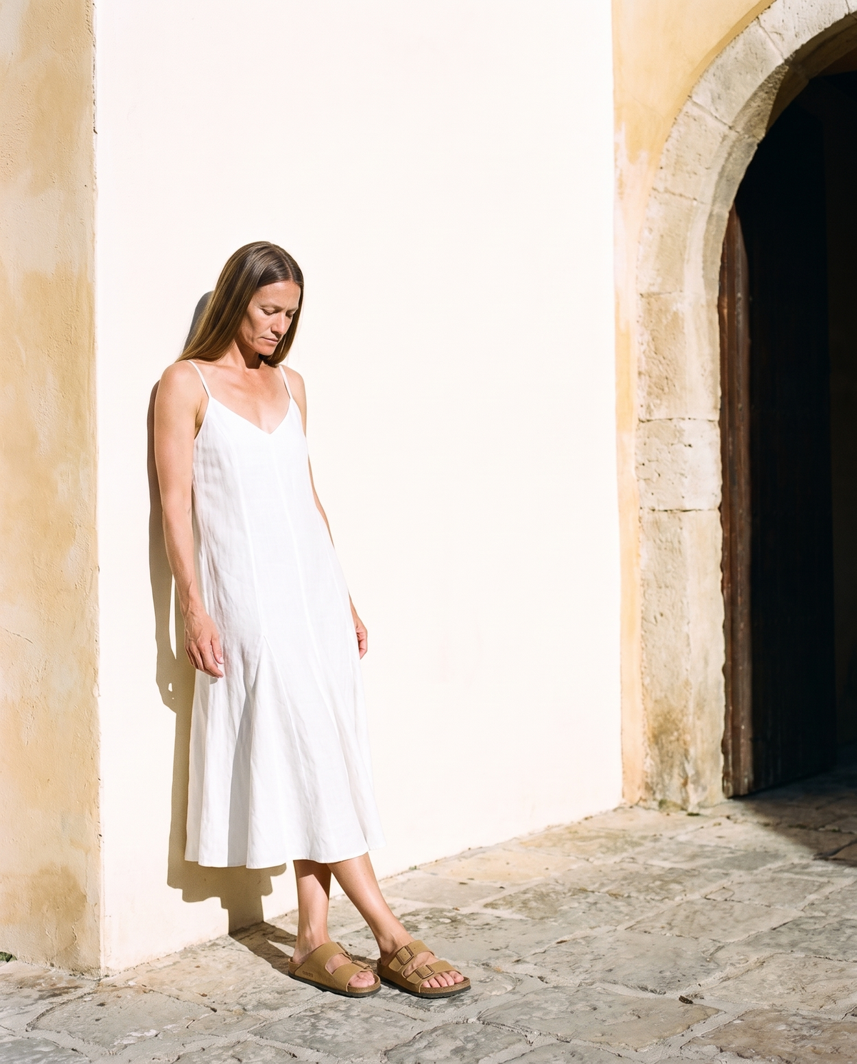 Strappy Flared Linen Midi Dress NELL
