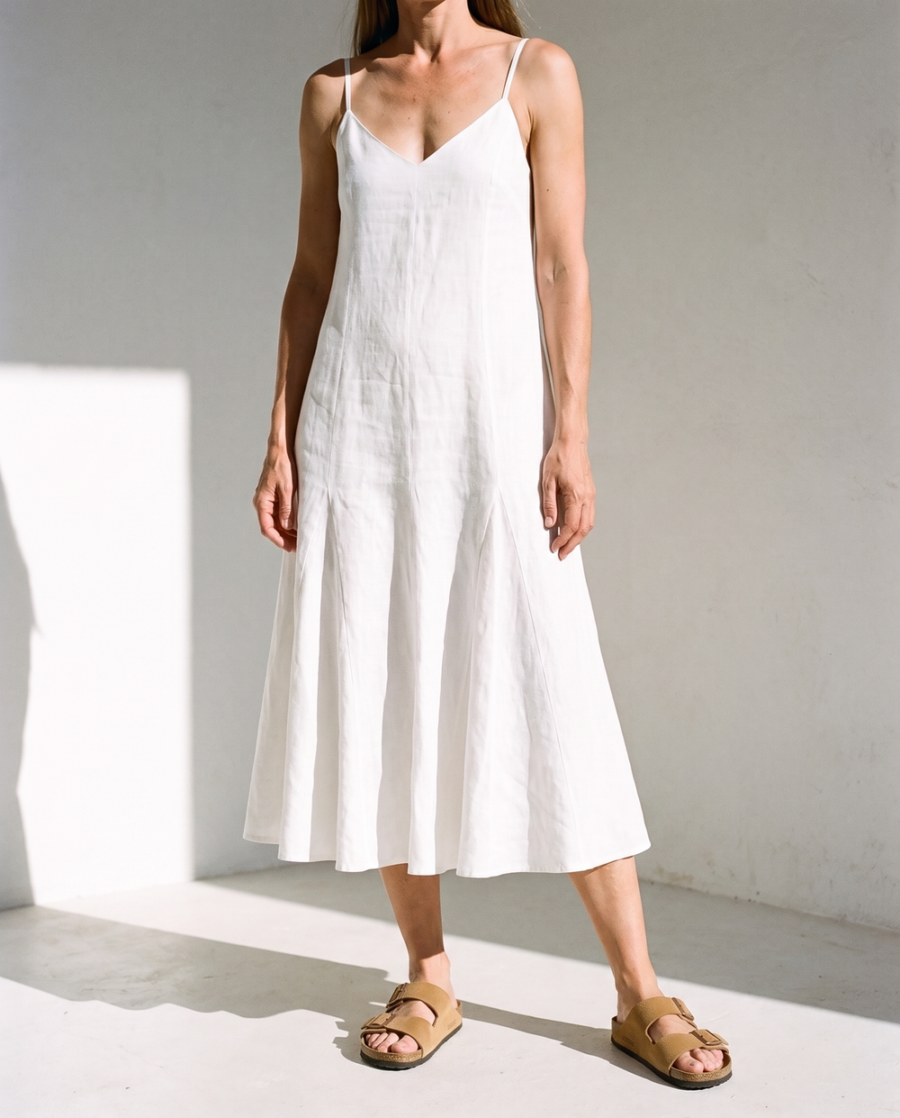 Strappy Flared Linen Midi Dress NELL