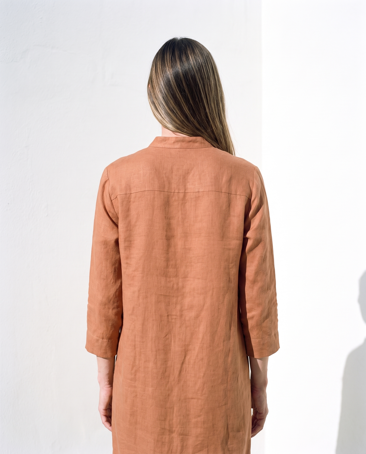 Band Collar Linen Shirt Dress AVA