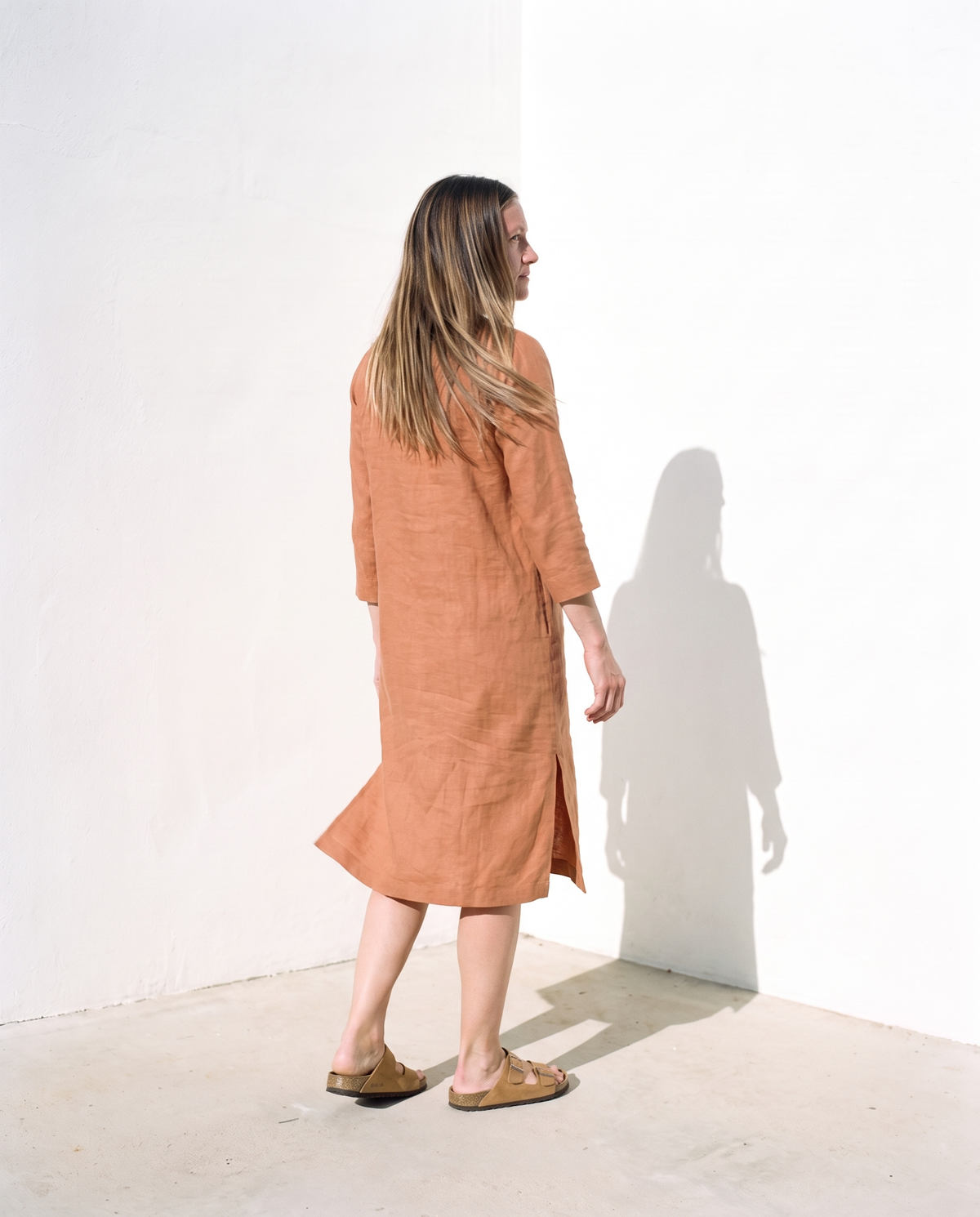 Band Collar Linen Shirt Dress AVA