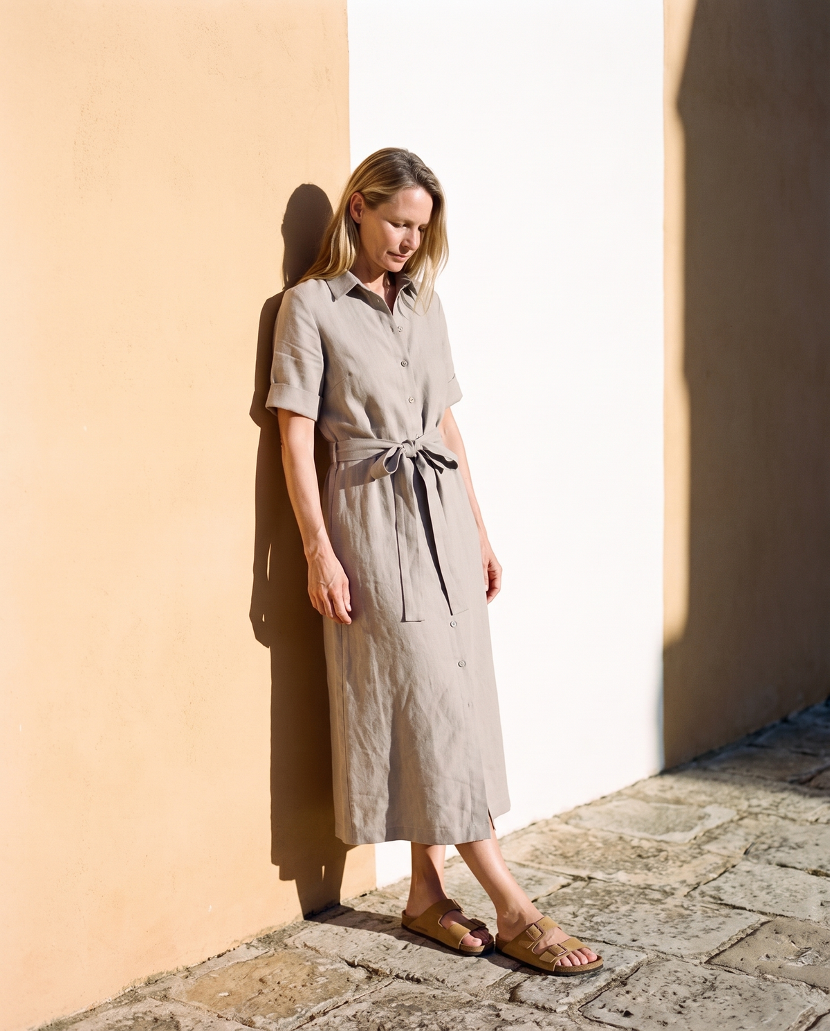 Linen Shirt Dress in stone