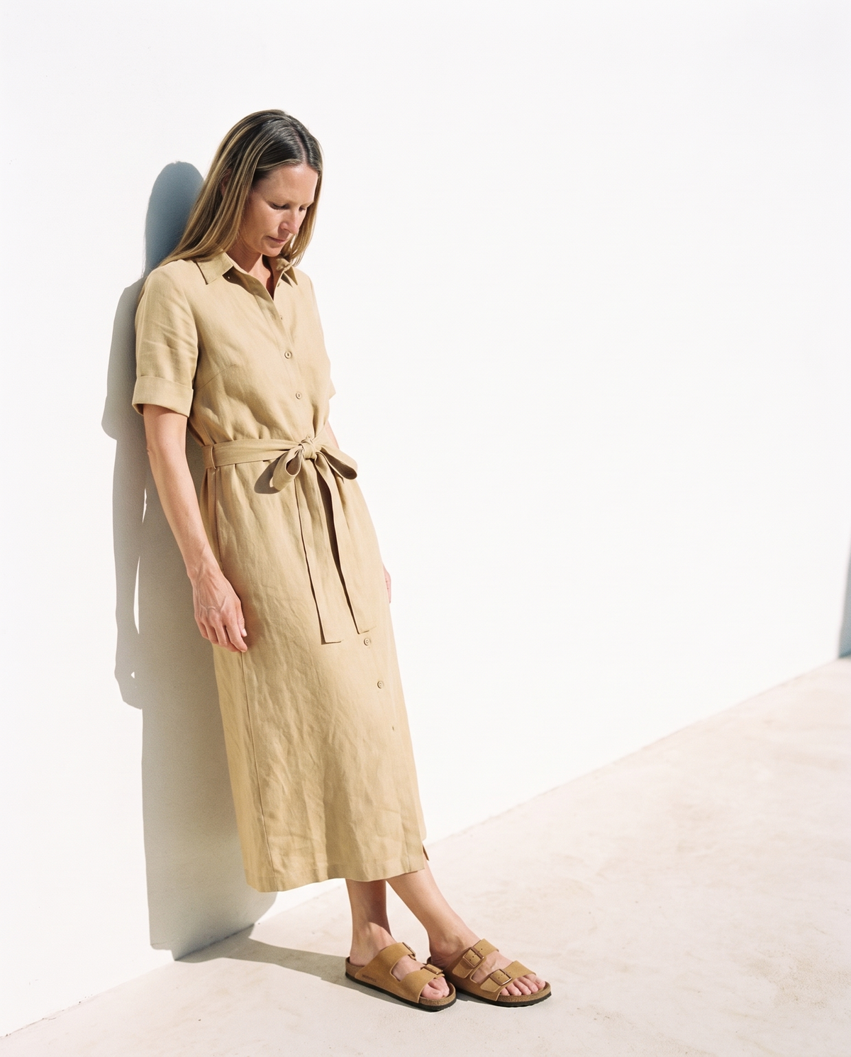 Linen Shirt Dress in wheat