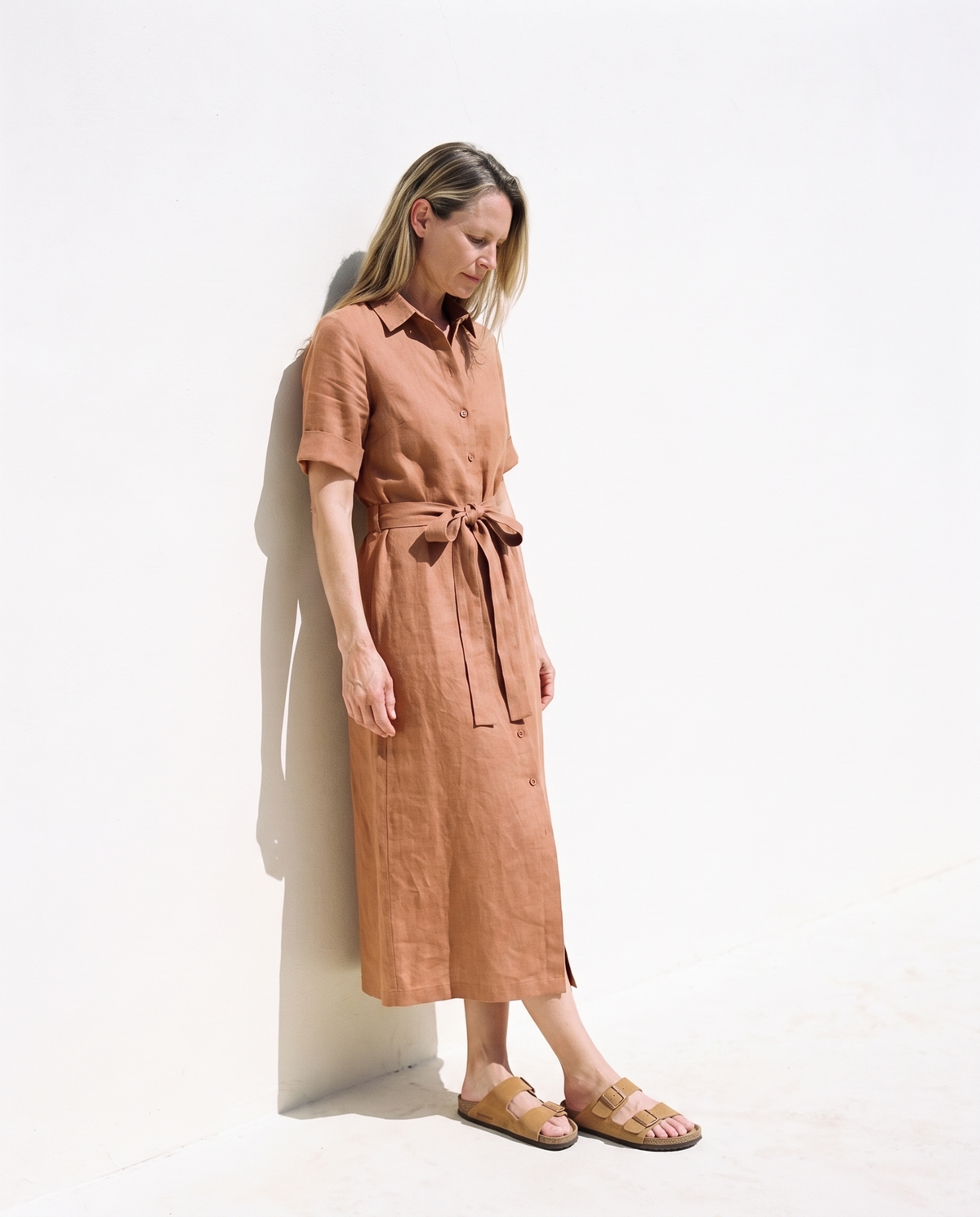 Linen Shirt Dress in clay