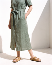 Moss Linen Shirt Dress in camel