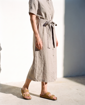Natural Linen Shirt Dress in camel
