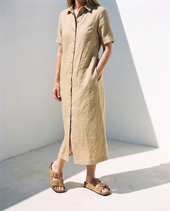 Wheat Linen Shirt Dress in camel