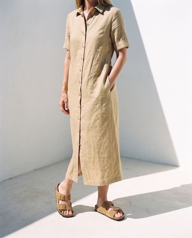 Linen Shirt Dress in wheat