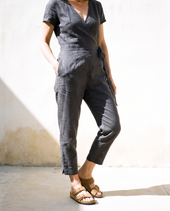 Charcoal Wrap Linen Jumpsuit in ochre