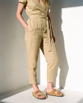 Wheat Wrap Linen Jumpsuit in ochre