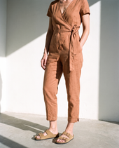 Clay Wrap Linen Jumpsuit in ochre