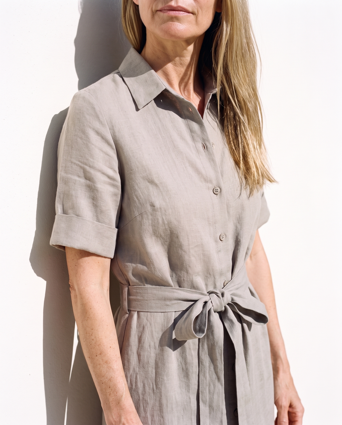 Linen Shirt Dress in stone