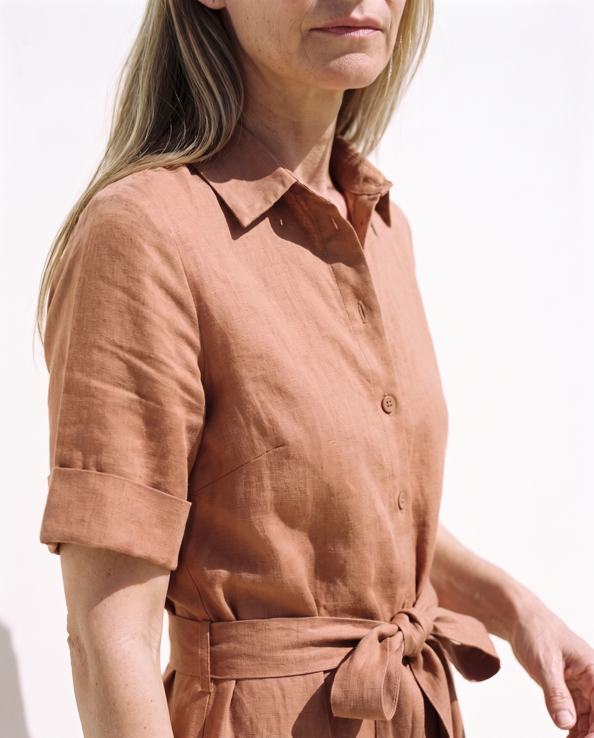 Linen Shirt Dress in clay