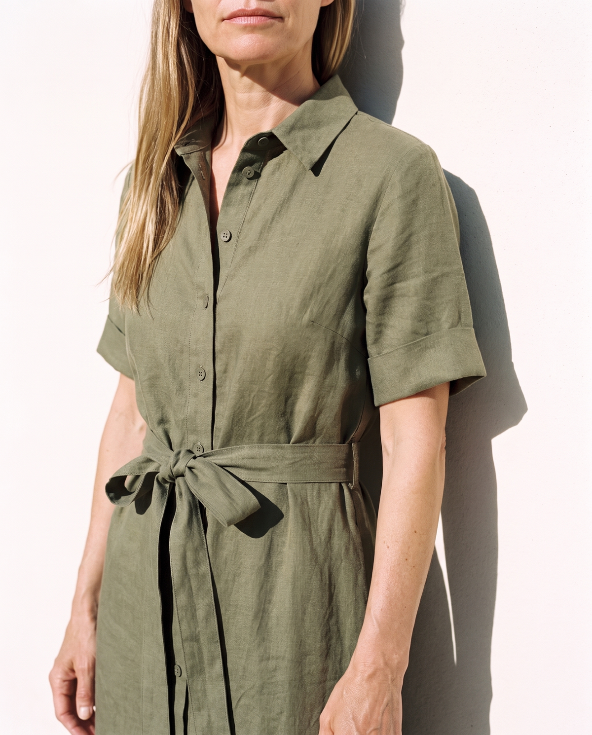 Linen Shirt Dress in olive
