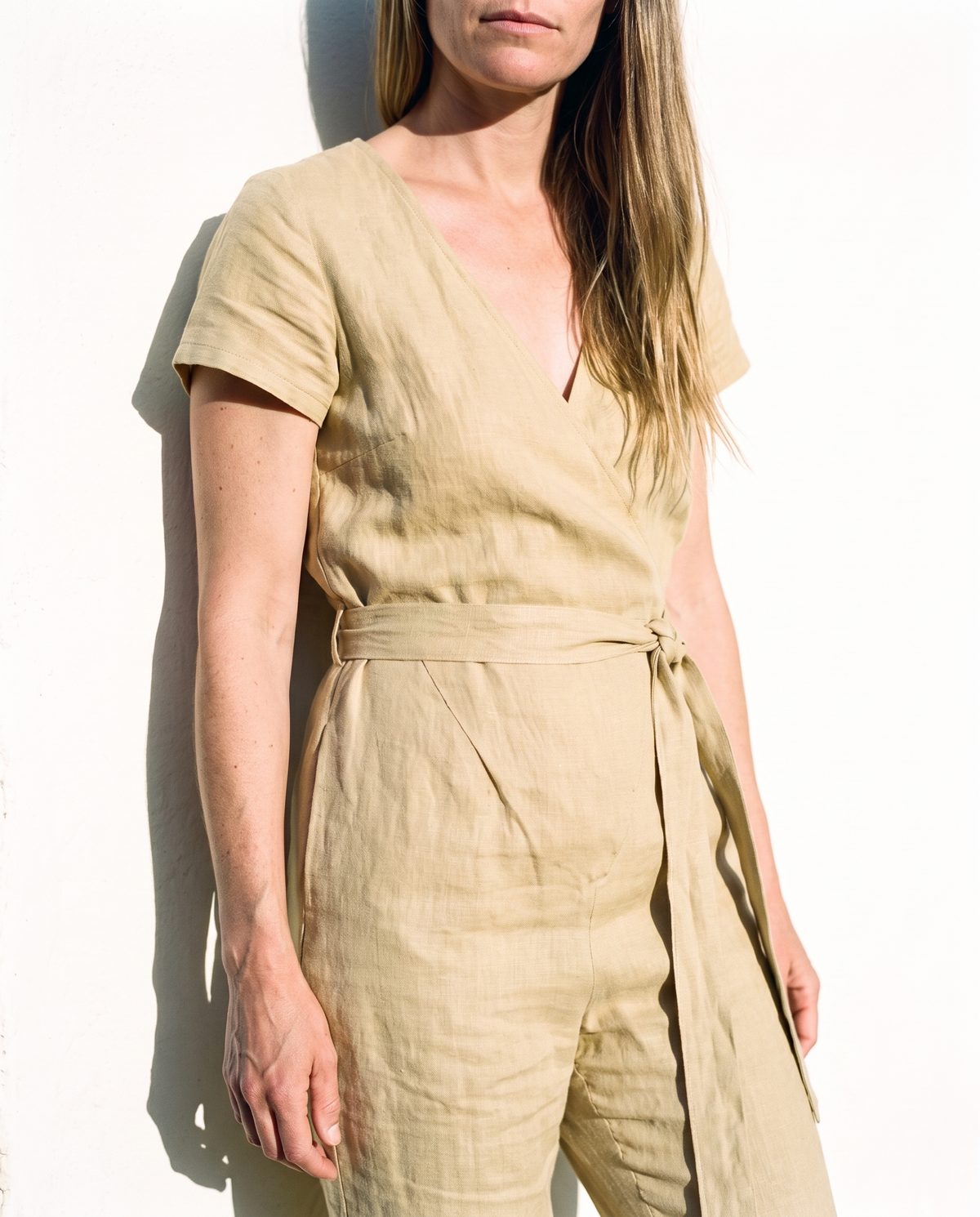 Wrap Linen Jumpsuit in wheat