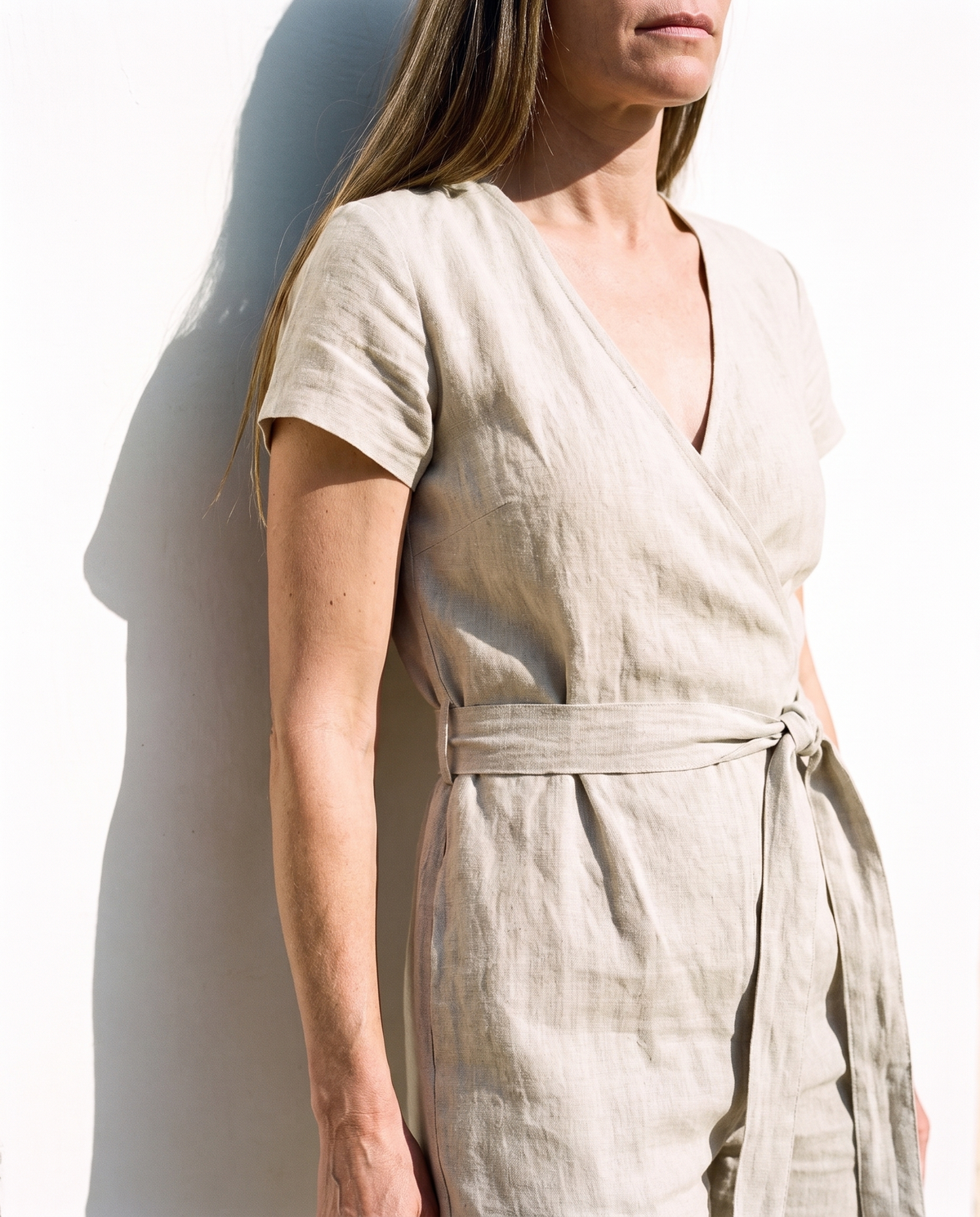 Wrap Linen Jumpsuit in stone