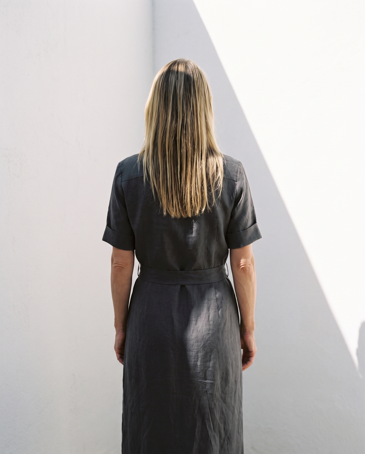 Linen Shirt Dress in charcoal
