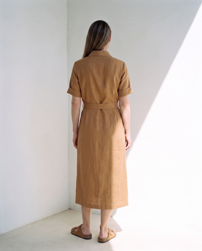 Linen shirt dress in camel