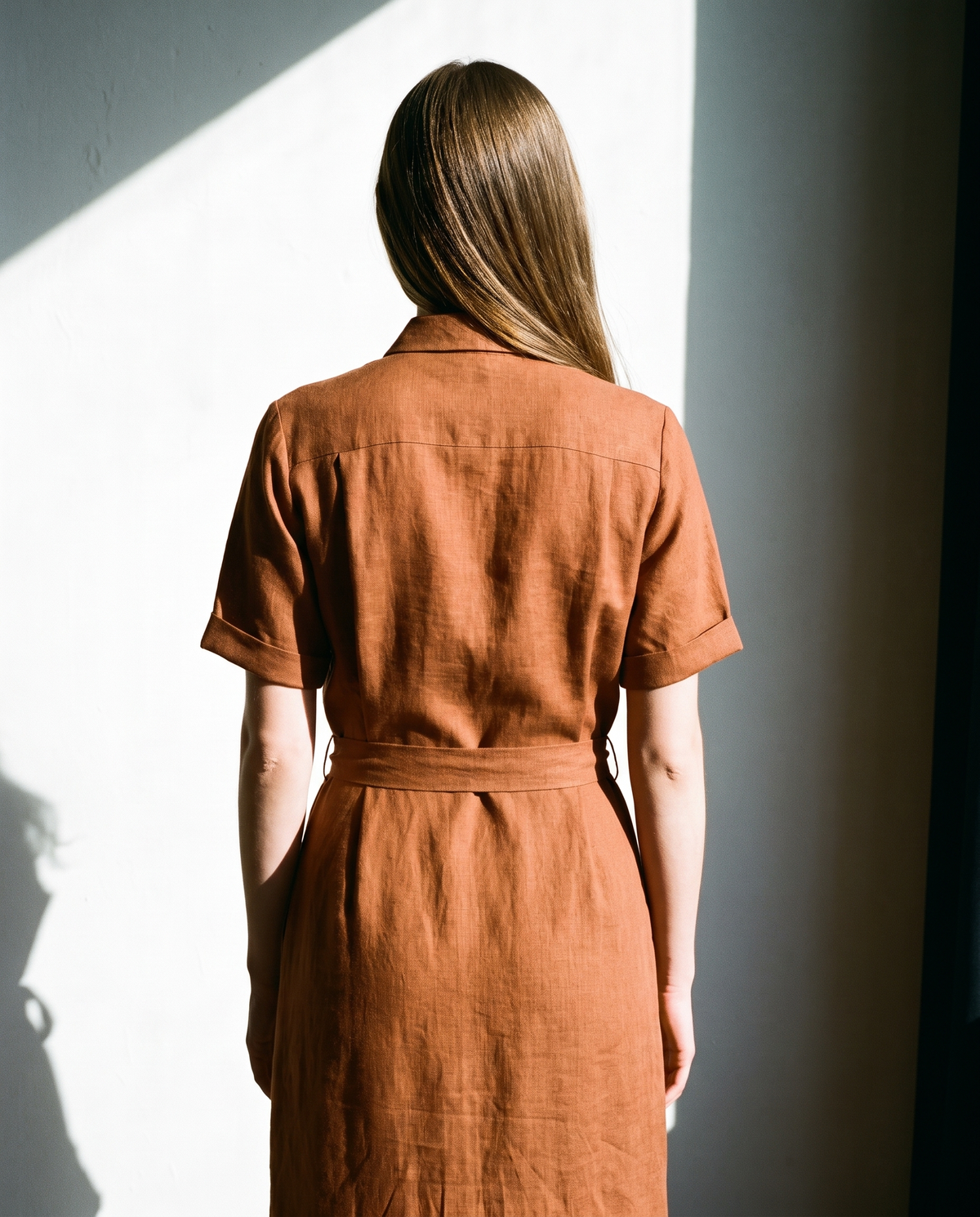 Linen Shirt Dress in cinnamon