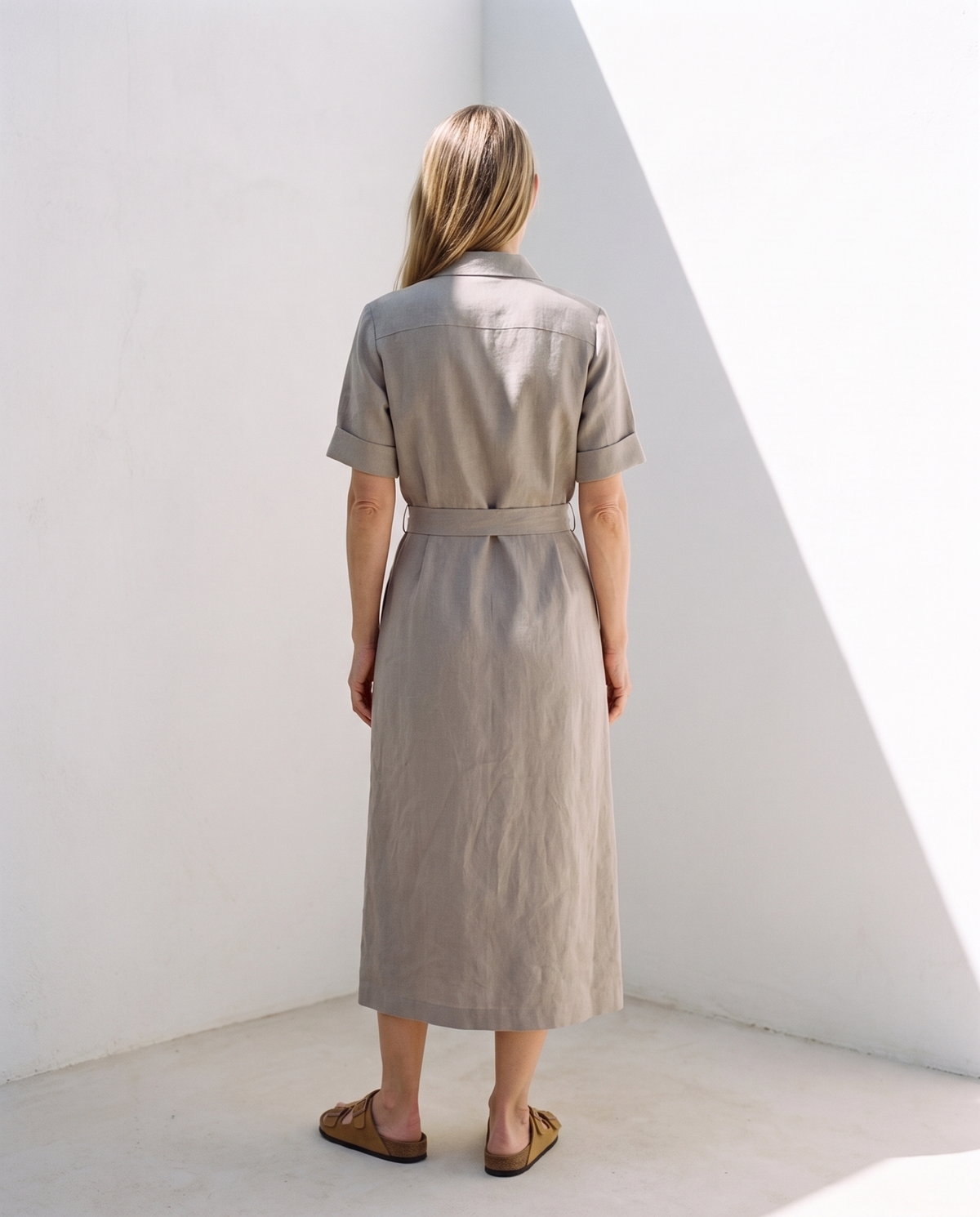 Linen Shirt Dress in stone