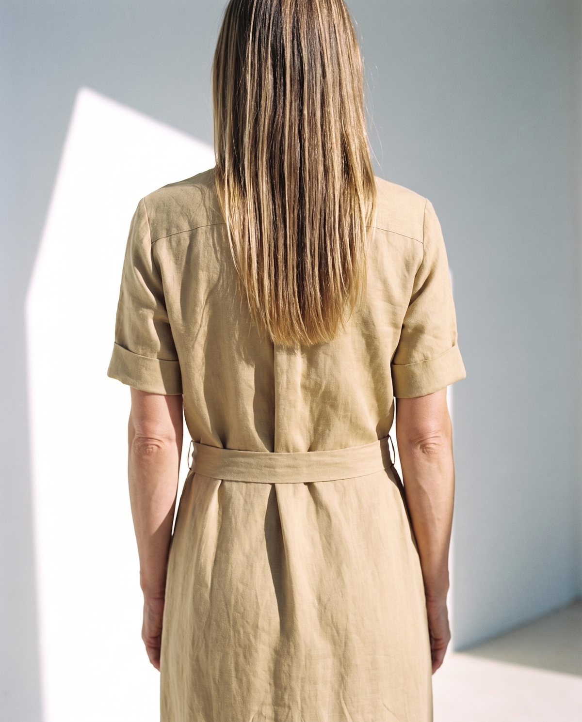 Linen Shirt Dress in wheat