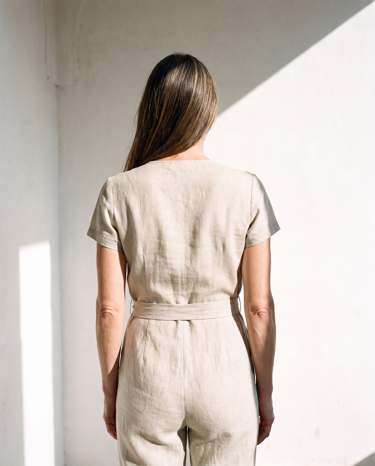 Wrap Linen Jumpsuit in stone