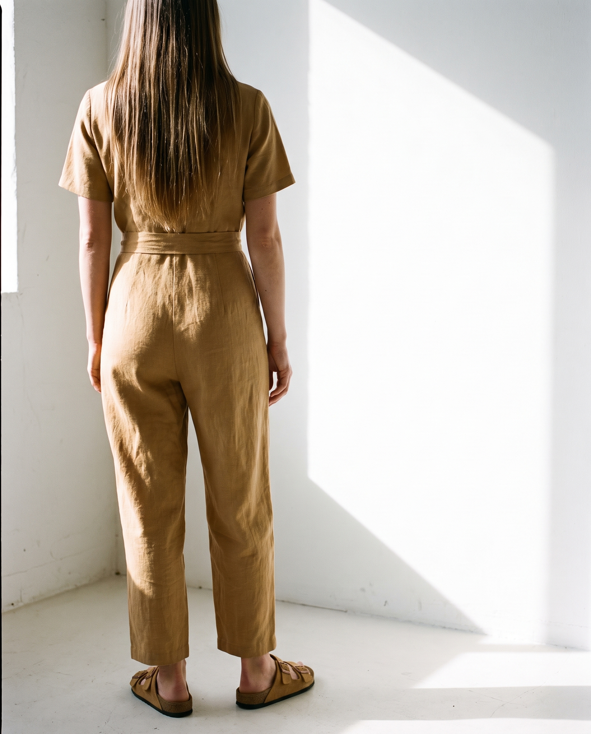 Wrap Linen Jumpsuit in wheat