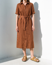 Cinnamon Linen Shirt Dress in camel