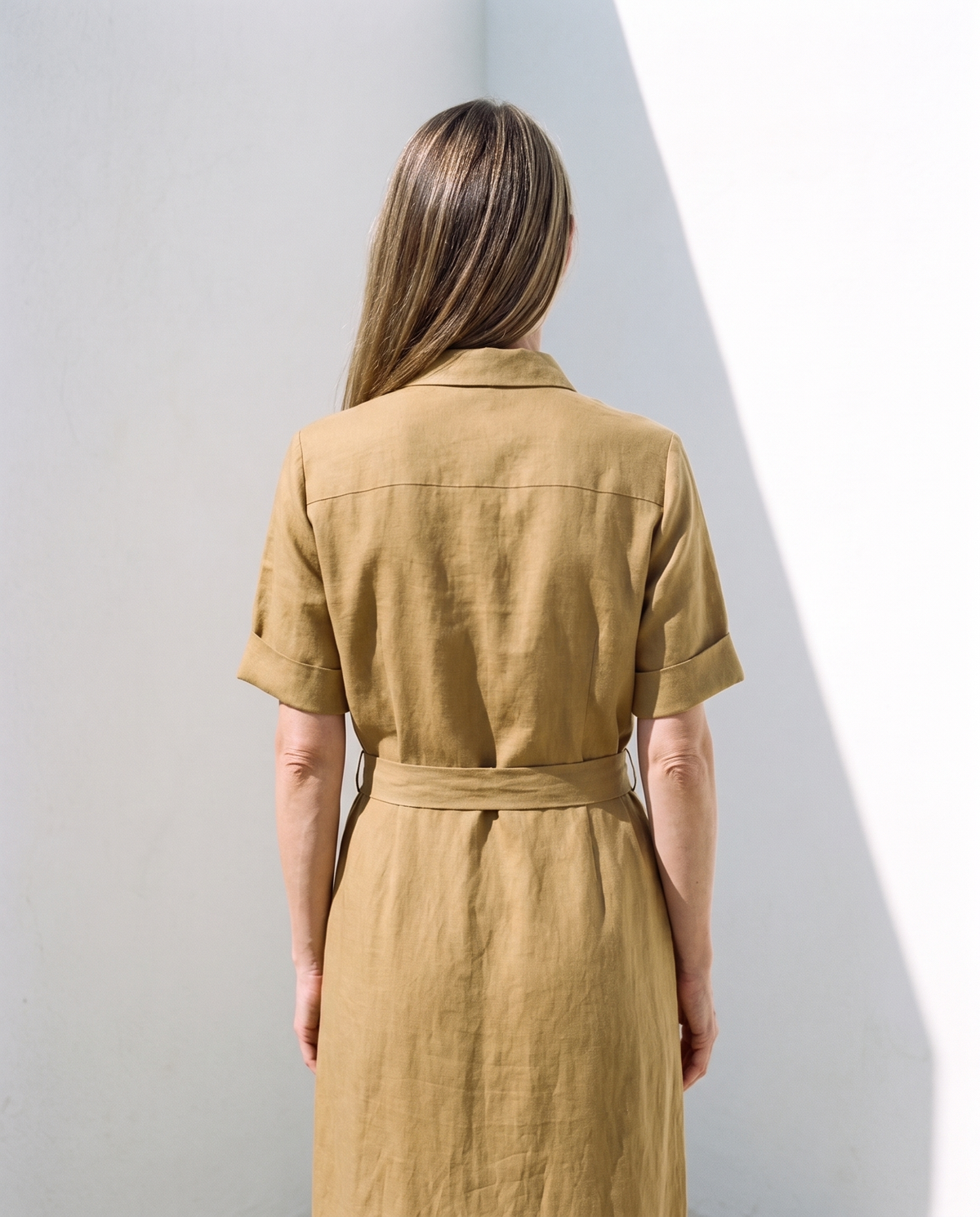 Linen Shirt Dress in ochre