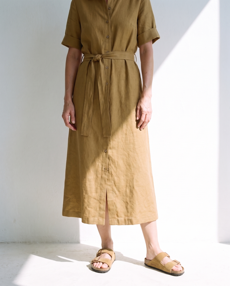 Linen Shirt Dress in ochre
