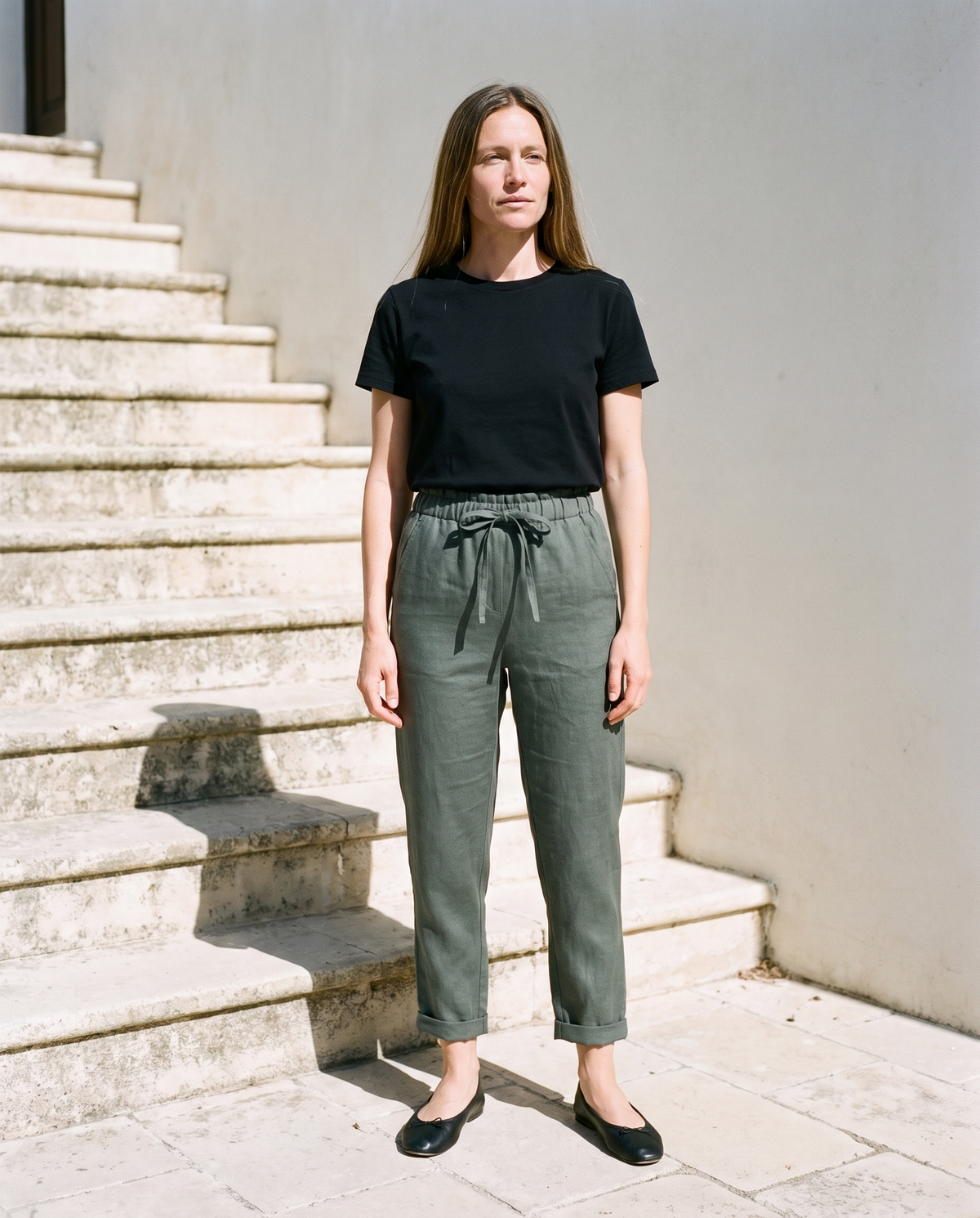 Tapered Linen Trousers in earth colours