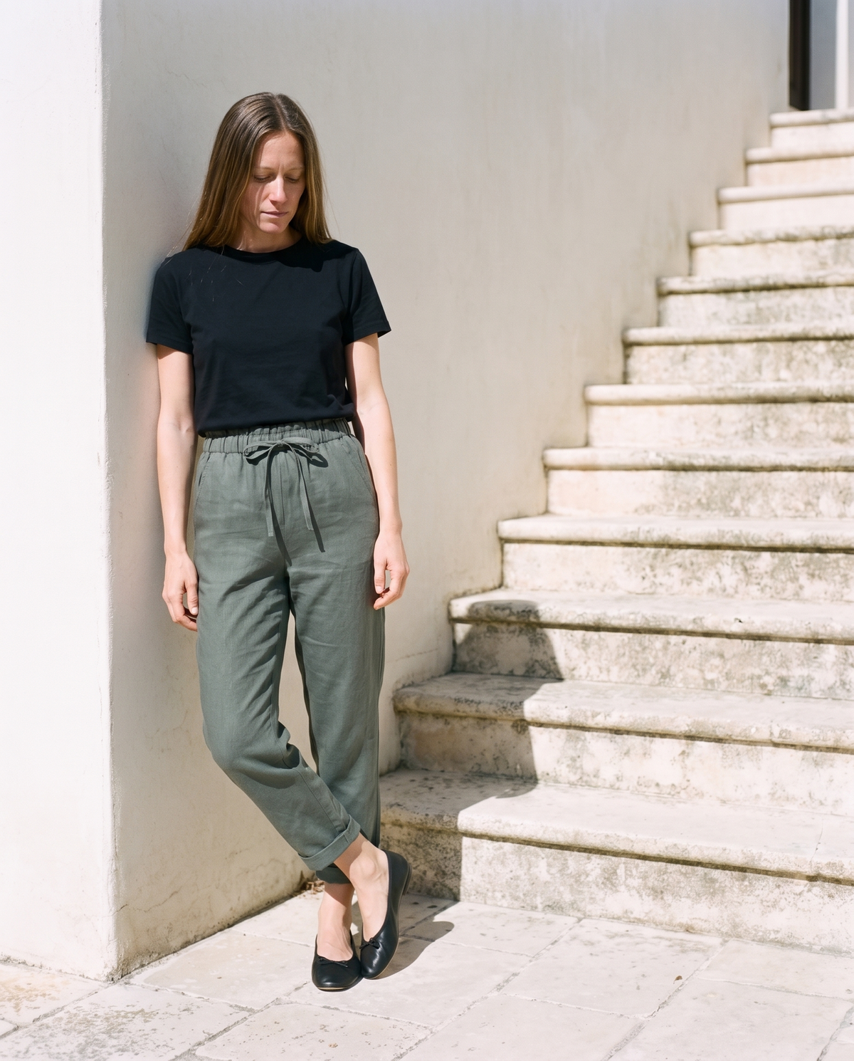 Tapered Linen Trousers in earth colours
