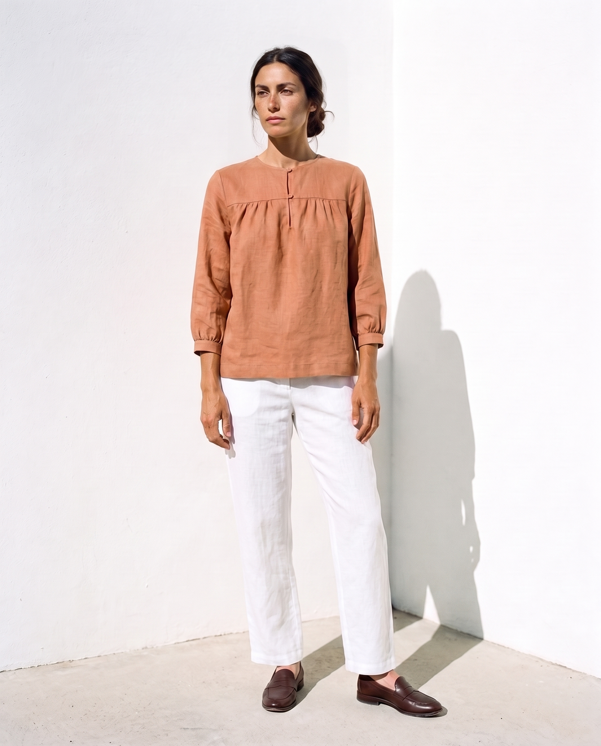 Ines Blouse in clay, front, full length