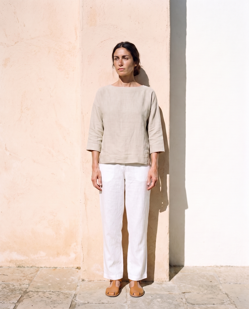 Lia Top in natural, front, full length
