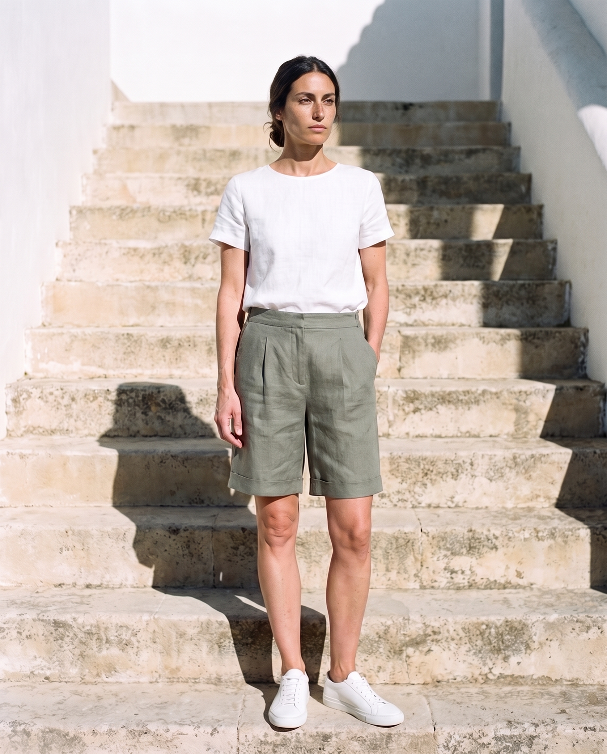 Rosa Shorts in moss, front, full length