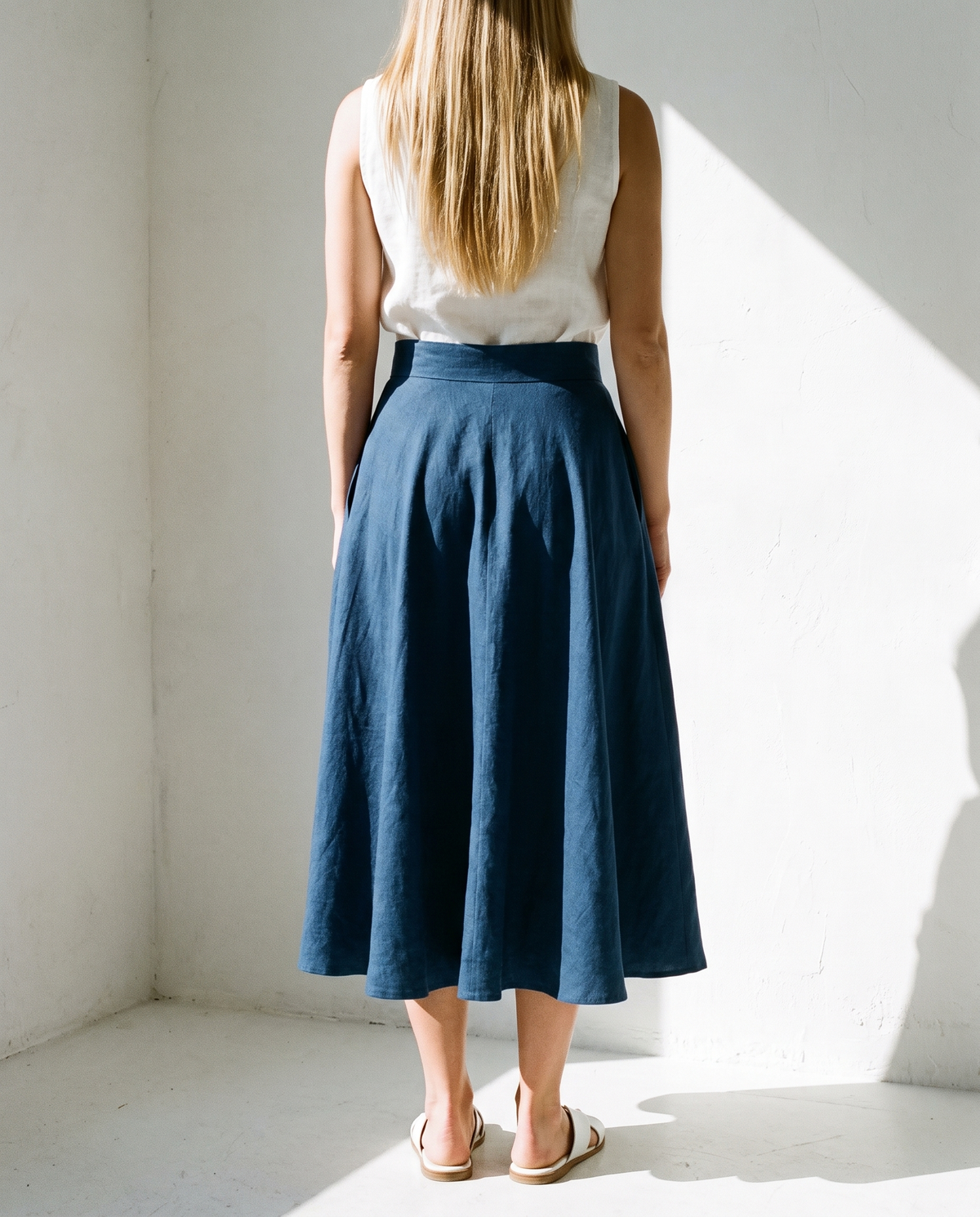 Full Circle Linen Skirt, back view