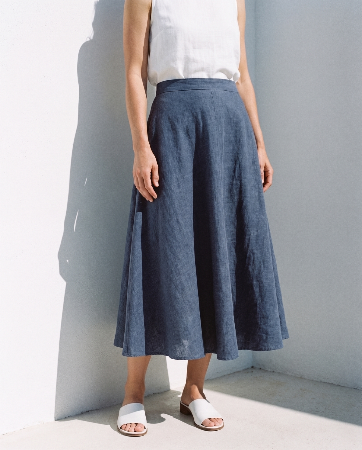 Full Circle Linen Skirt, close view of the front