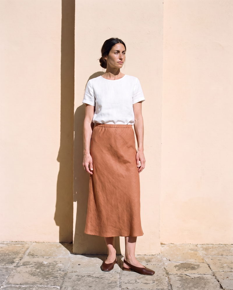 Marta Slip Skirt in clay, front, full length