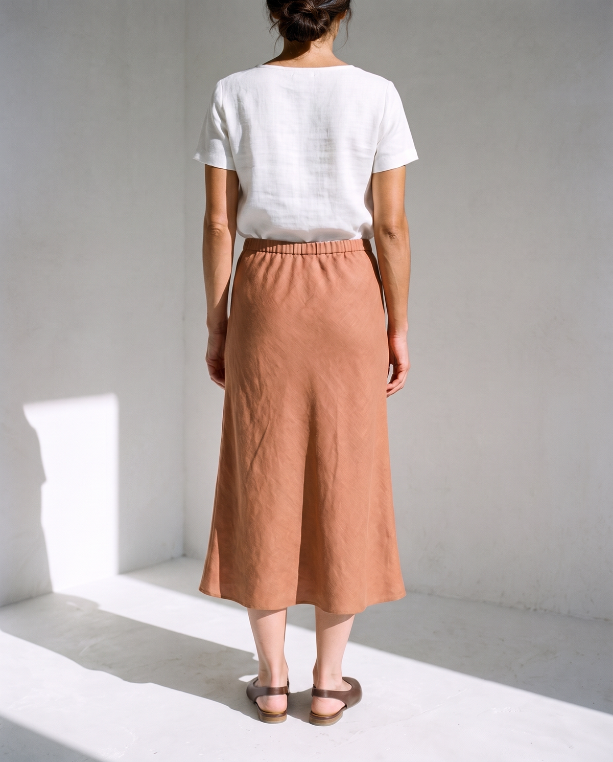 Marta Slip Skirt in clay, back view
