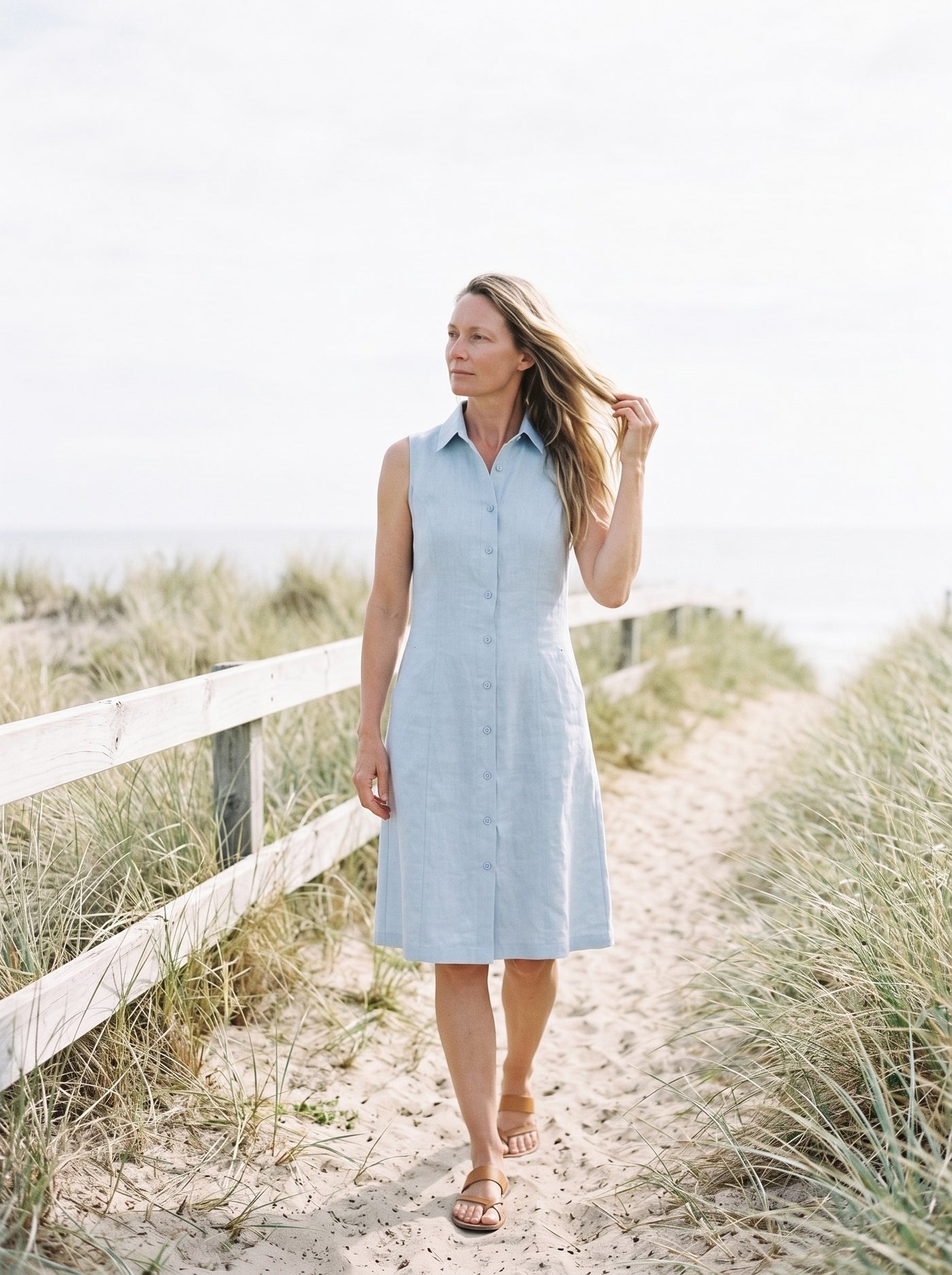 Sleeveless Linen Shirt Dress
