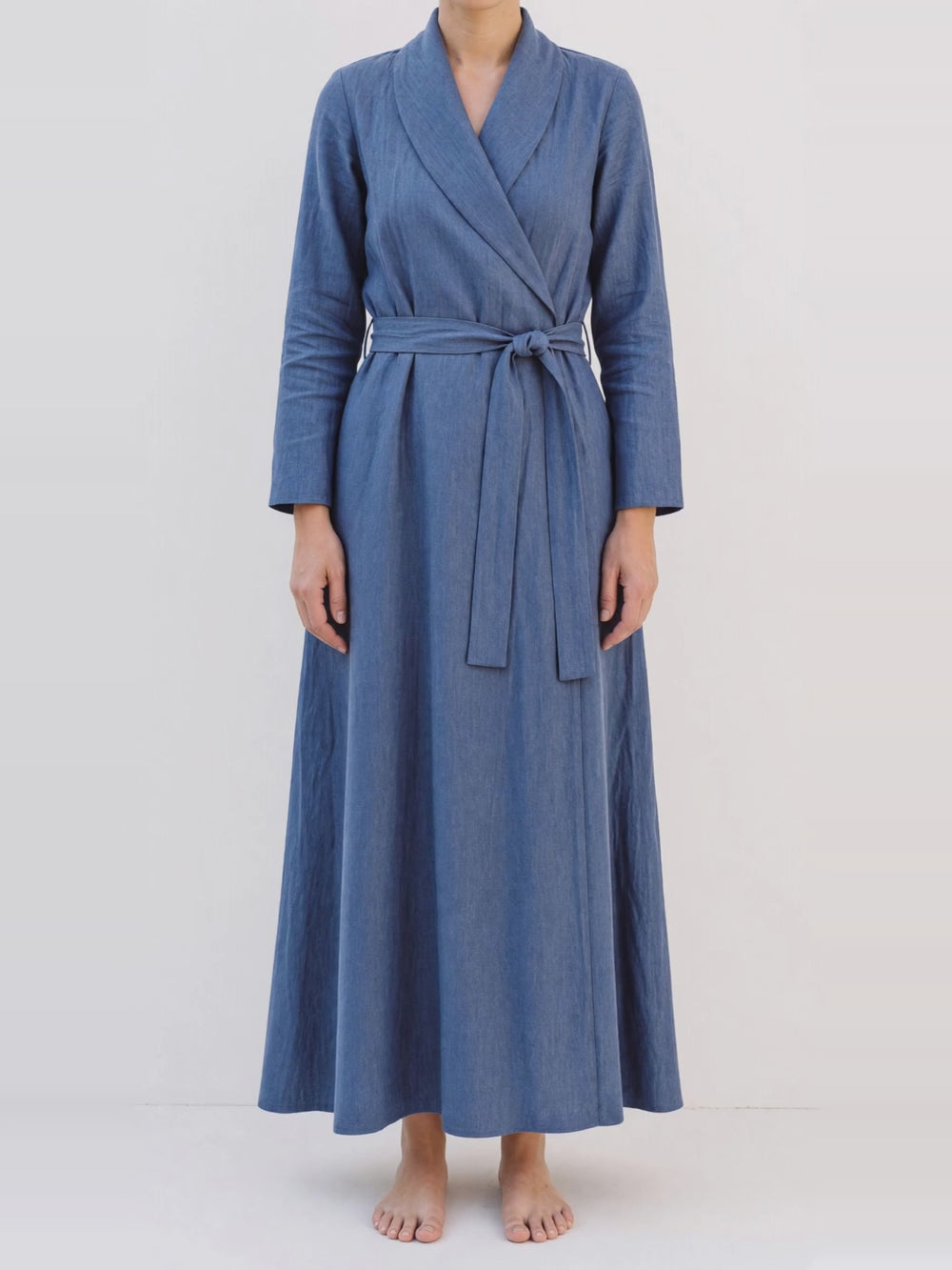 Wrap Linen Maxi Dress, turning in the studio