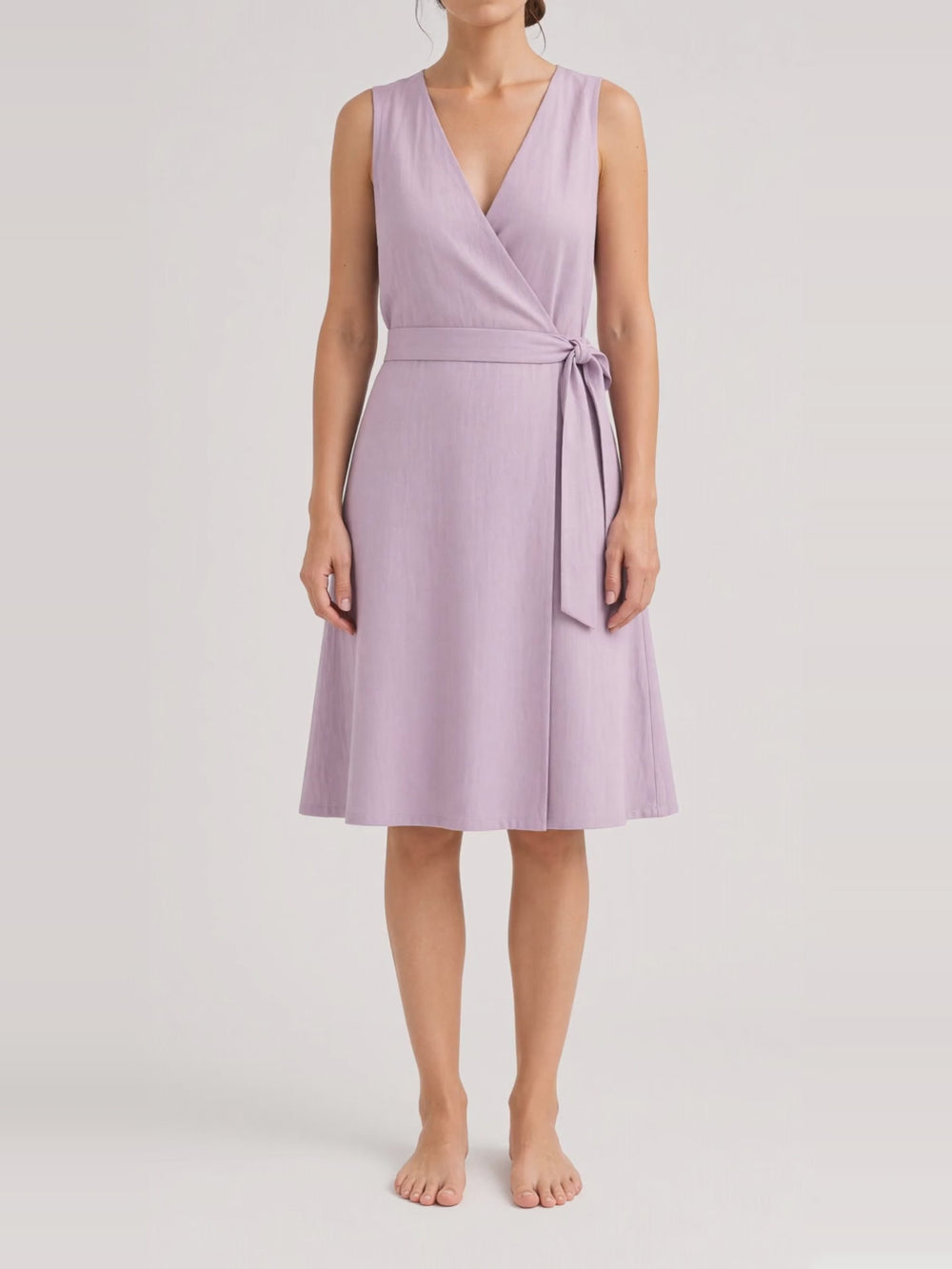 Sleeveless Wrap Midi Dress, turning in the studio