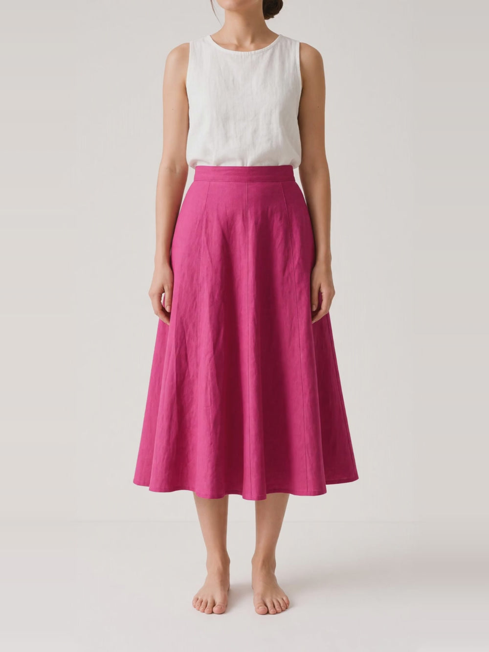 Long A-Line Linen Skirt, turning in the studio