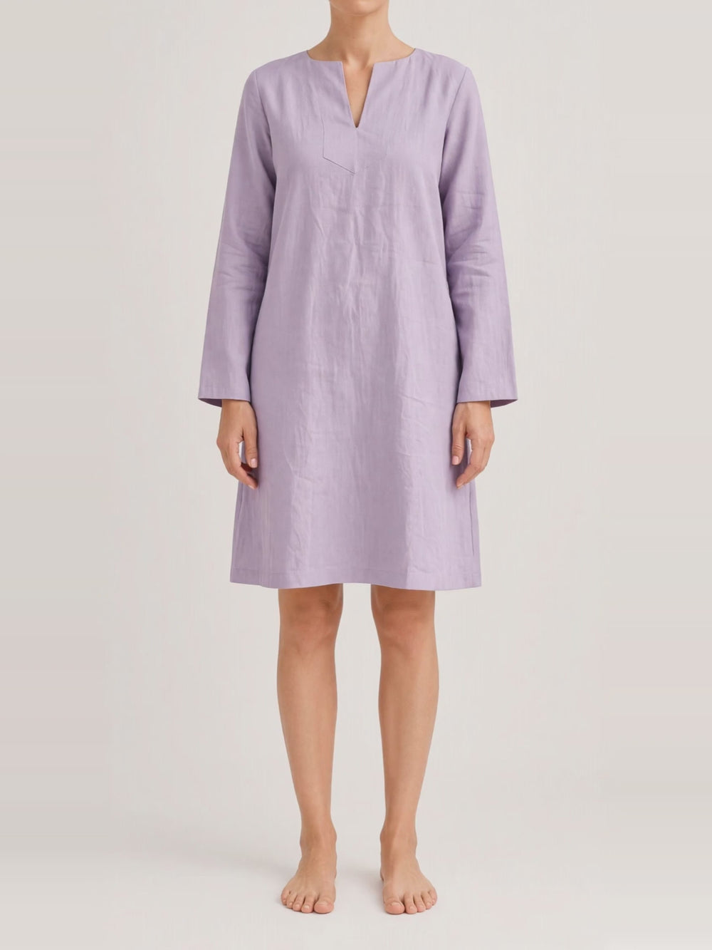 Long Sleeve Linen Shift, turning in the studio
