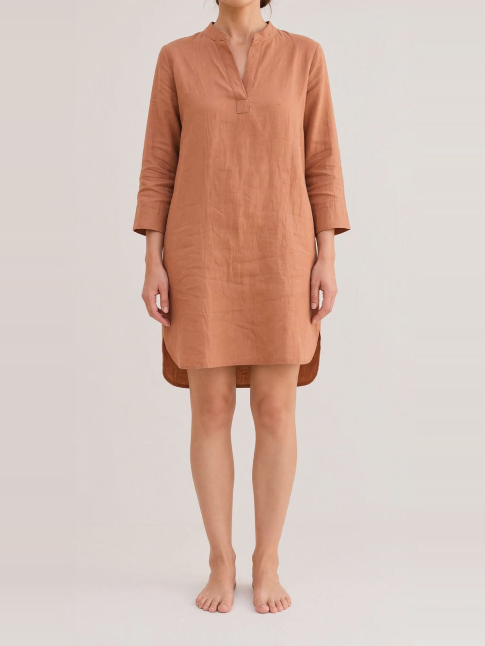 Long Sleeve Linen Tunic, turning in the studio