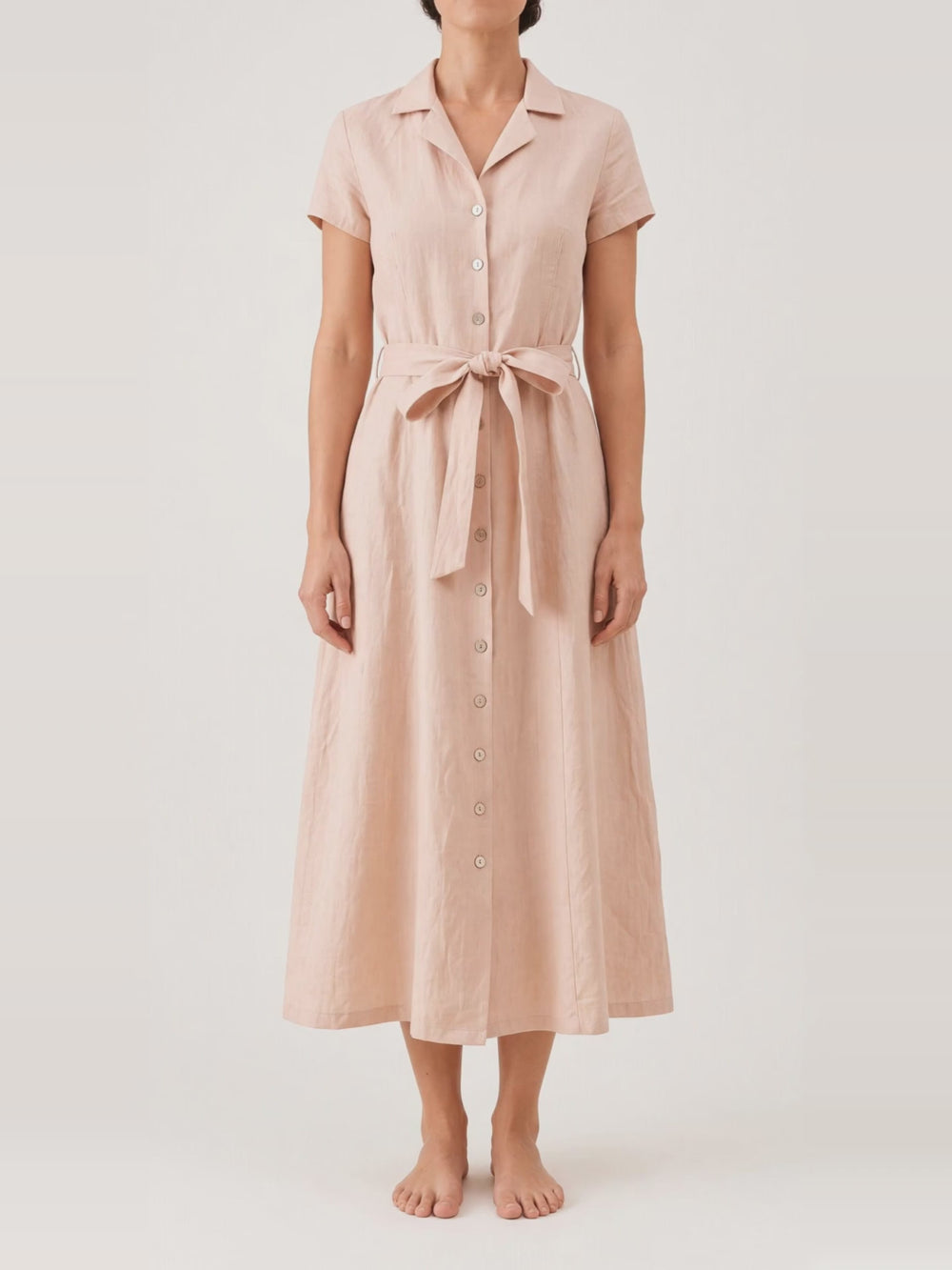 Belted Linen Shirt Dress, turning in the studio