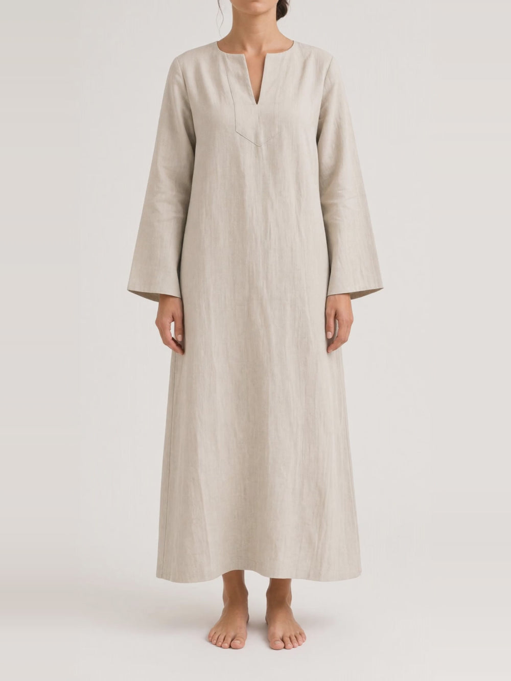 Long Sleeve Linen Kaftan, turning in the studio