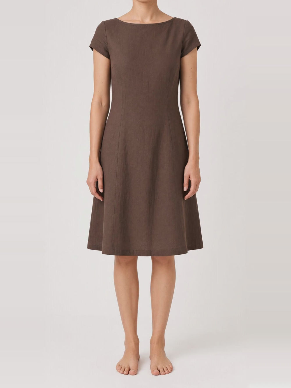 Cap Sleeve Linen Dress, turning in the studio